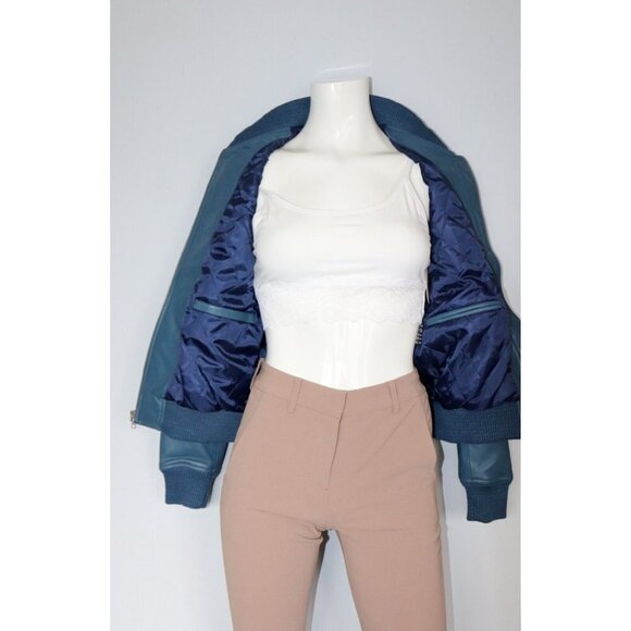 The Jacket Maker Women's Medium Blue Bliss Jacket Full-Zip Leather Moto Bomber - Picture 6 of 11